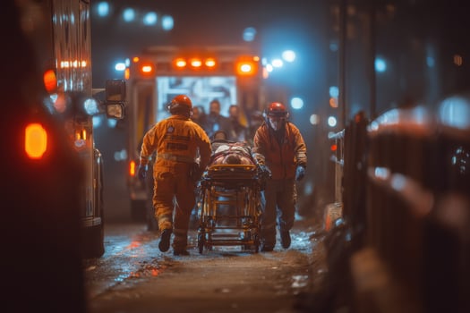 Ambulance workers carrying a patient on a stretcher photo