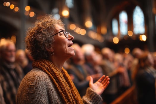 A woman is singing in a church photo