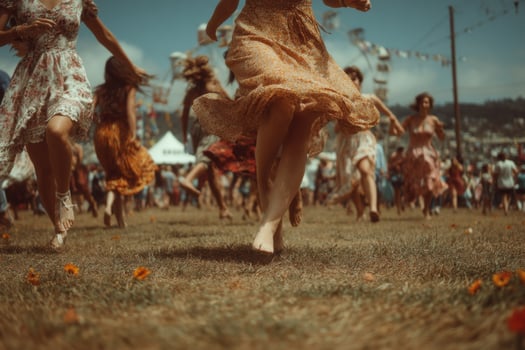 A group of women running in the grass at a festival photo