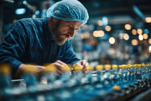 A man working in a factory with bottles photo