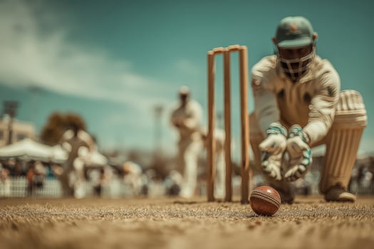 A man in a cricket uniform is about to hit the ball photo
