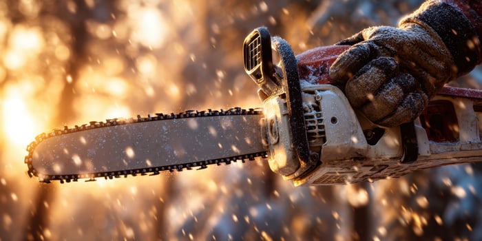 The Chainsaw in Winter Light Ready for Woodcutting photo