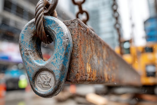 A close up of a metal hook on a construction site photo