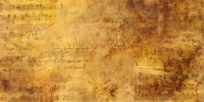 The vintage music sheet design with warm tonal textures and intricate details. photo