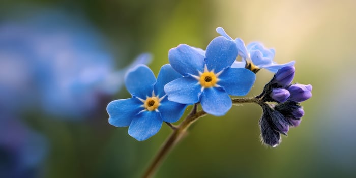 The delicate blue flowers blooming softly in a serene garden setting. photo