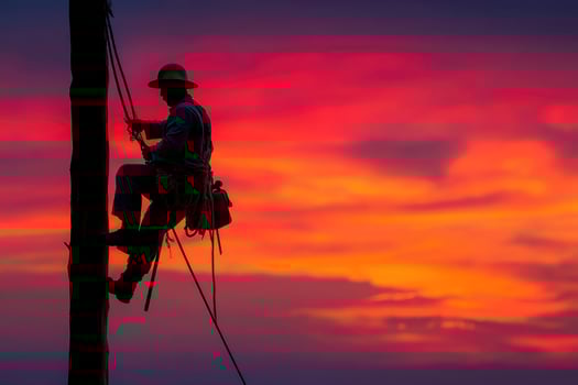 A man on a pole at sunset photo
