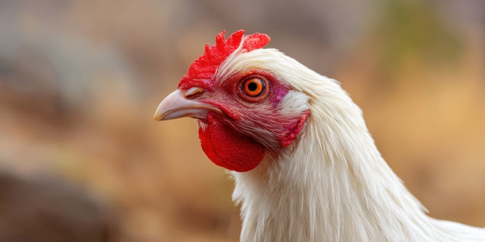 The majestic white chicken showcasing its vibrant features and serene expression. photo