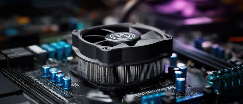 The advanced cooling fan on a high-performance computer motherboard. photo