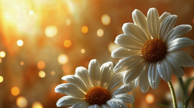 Bright White Daisies With Golden Centers Blooming in Soft Light During a Serene Morning. photo