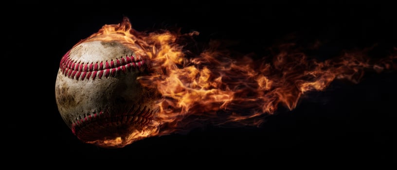 The baseball igniting with flames in a dynamic display of speed and power. photo