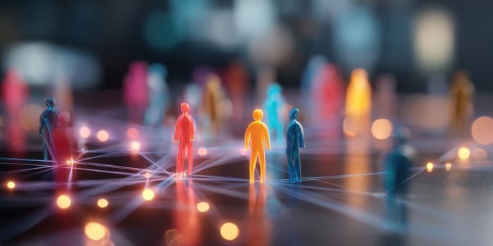The colorful figures representing network connections in a digital landscape photo