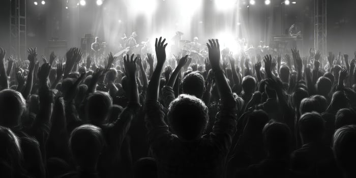The exhilarating concert experience captured with a lively, energetic crowd. photo