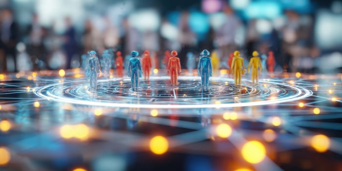 The vibrant network of digital figures representing a modern virtual community. photo