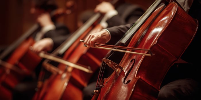 The Majestic Performance of Cellists in a Classical Orchestra Setting photo