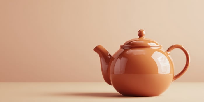 The elegant orange ceramic teapot on a minimalist background. photo