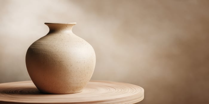 The Elegant Ceramic Vase on a Wooden Table Against a Soft Background photo