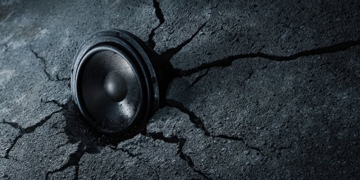 The Speaker Emerging from Cracked Concrete for a Unique Audio Experience photo