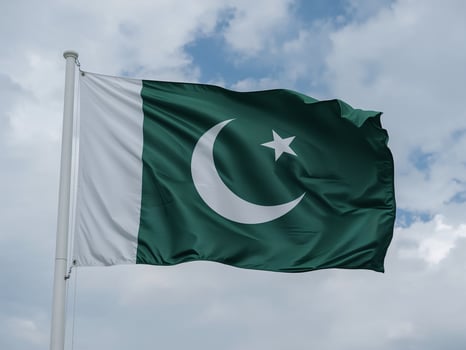Pakistan Flag Flying Against Cloudy Sky photo