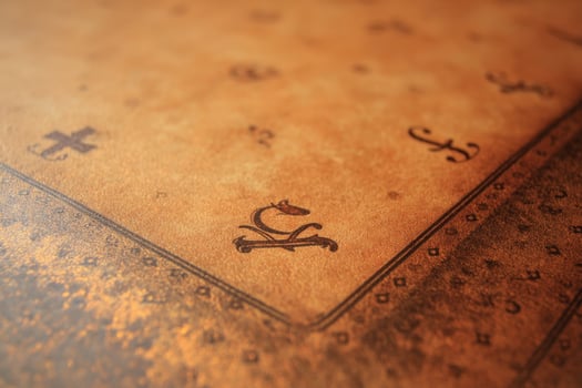 Elegant Parchment Gradient with Gothic Symbols and Decorative Frame photo