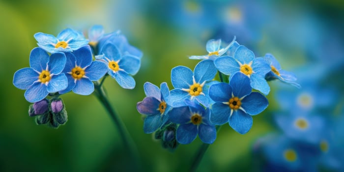 The Beautiful Blue Flowers of Forget-Me-Nots in a Lush Green Background photo