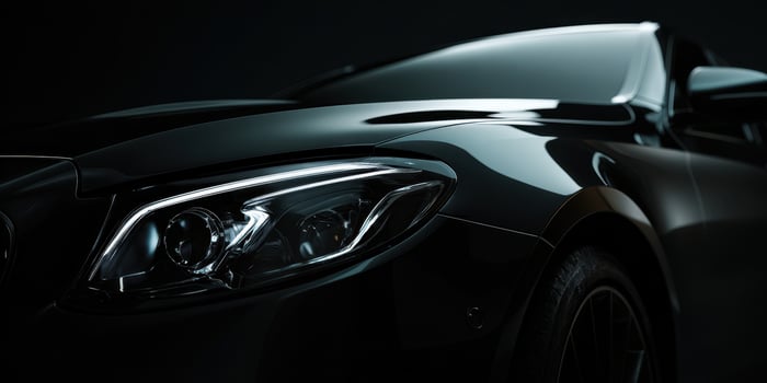 The sleek black car showcasing modern design and powerful elegance. photo