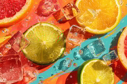 Vibrant Cocktail Banner with Citrus Slices and Ice on Tropical Background photo