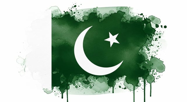 Pakistan Flag Watercolor Art Green and White Grunge Style. photo