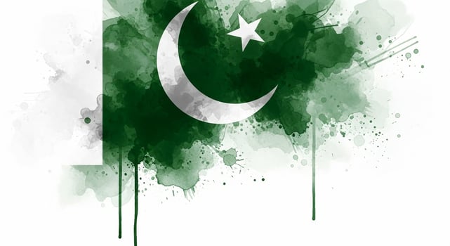 Pakistan Flag Watercolor Design with Crescent Moon and Star on White Background. photo