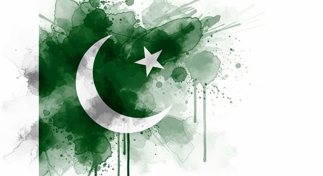 Pakistan Flag Watercolor Splash Art with Green and White Crescent Star. photo