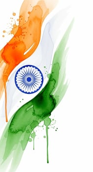 Watercolor Indian Flag Illustration with Ashoka Chakra Abstract Design. photo