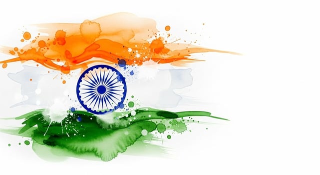 Watercolor Indian Flag with Ashoka Chakra on White Background. photo