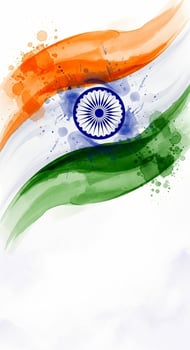 Watercolor splash of Indian flag with Ashoka Chakra. photo