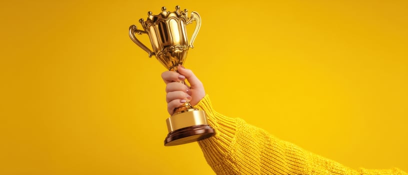 The golden trophy held high in celebration of success and achievement. photo