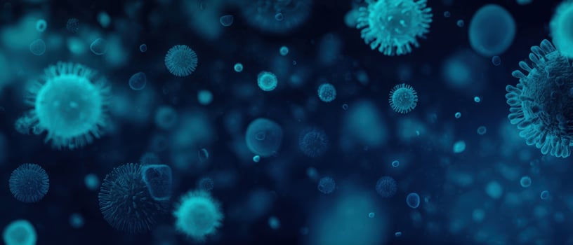 The intricate details of microscopic viruses floating in a dark blue environment. photo
