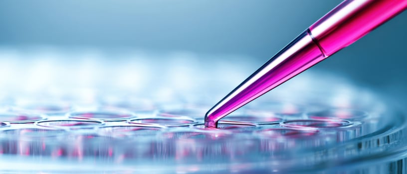 The pipette delivering precision liquid in modern laboratory petri dish. photo