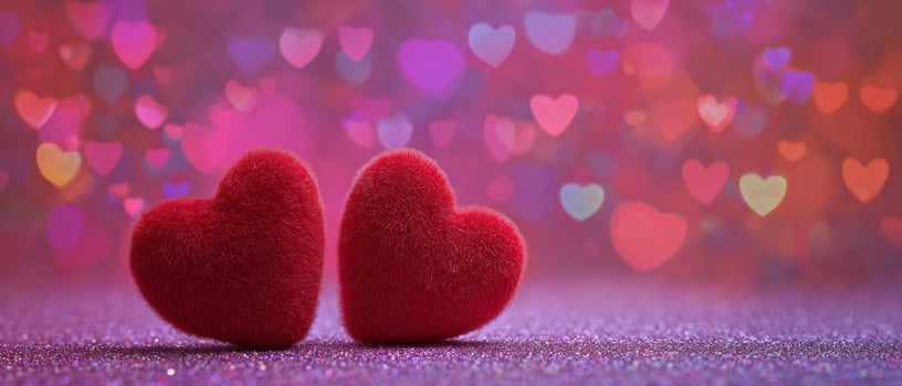 The Soft Red Hearts Against a Colorful Bokeh Background photo