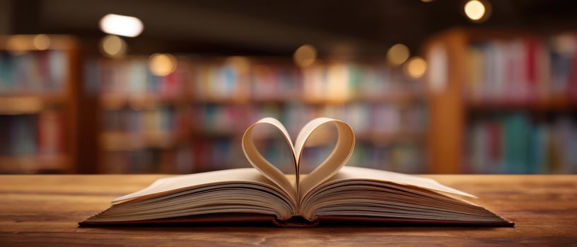 The Beautiful Heart-Shaped Pages of an Open Book in a Cozy Library Setting photo