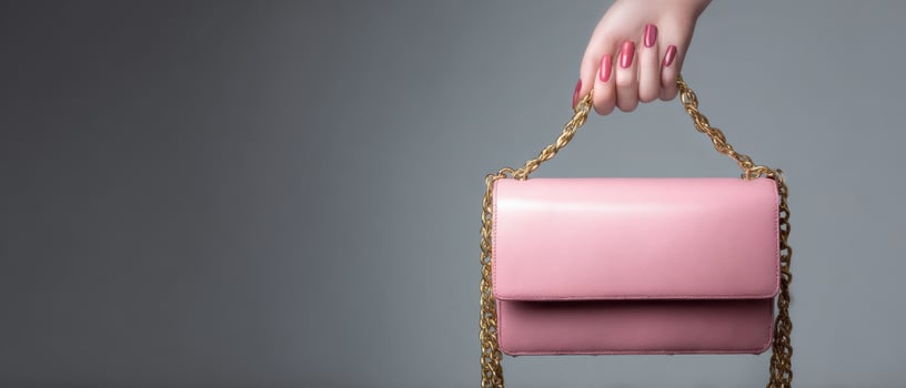 The Elegant Pink Handbag Held by a Fashionable Hand with Chic Manicure photo