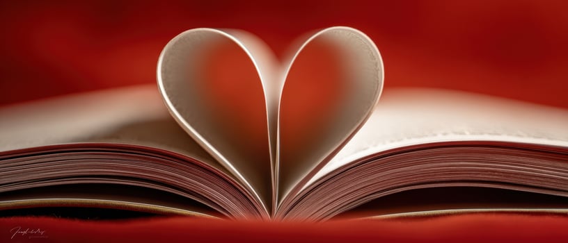 The Heart-Shaped Pages of an Open Book Symbolizing Love and Romance photo