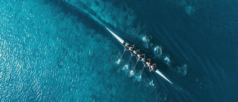 The dynamic rowing team gliding through crystal-clear ocean waters. photo