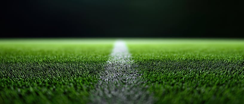 The lush green football field with a prominent white line photo