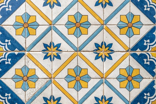 Vintage Moroccan Tile Pattern Blue Yellow White retro photo