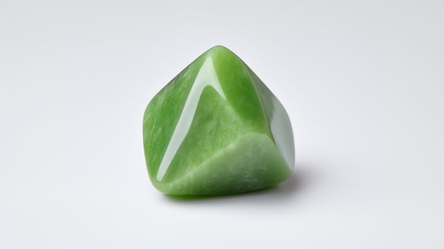 A smooth, polished green gemstone or tumbled stone isolated on a white background photo