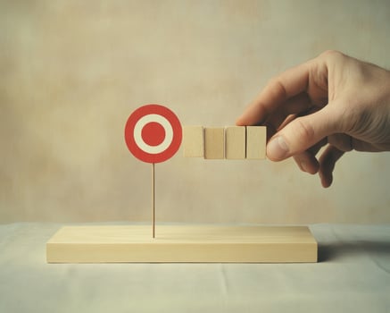 Achieving Goals Hand Placing Wooden Blocks on Target photo