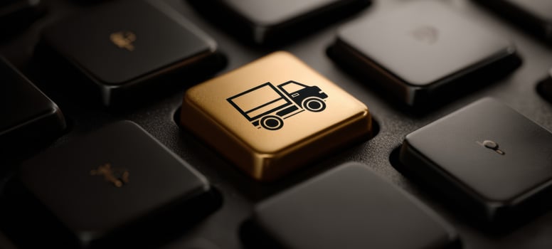 The golden truck key symbolizing online delivery services and logistics solutions. photo
