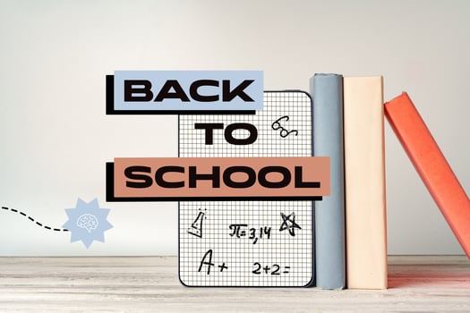 Back to school decorations with colorful notebooks and inspiring messages for students preparing for a new academic year photo