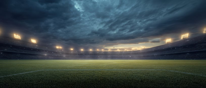 The expansive stadium field showcasing dramatic clouds and stadium lights. photo