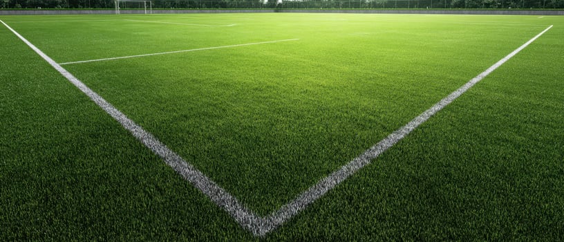 The vibrant green grass field with white lines in sunny outdoor setting photo