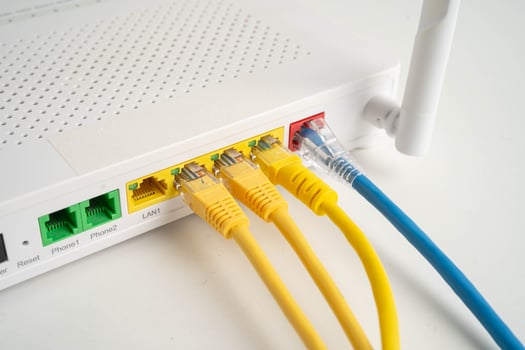 Ethernet cable with wireless router connect to internet service photo