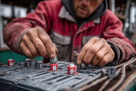 A man working on a car battery photo